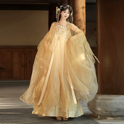 Chao Ge | Tang Dynasty Style Qixiong Ruqun Hanfu Set with Wide Sleeve Jacket