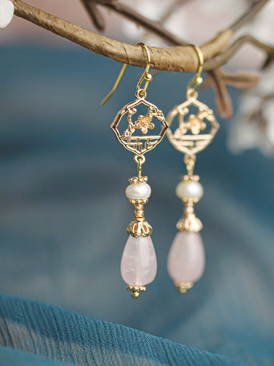 Retro Pearl Powder Earrings | Hanfu Jewelry