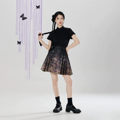 Chinese Blouse & Mini Mamian Skirt Outfit | Huajian 花涧