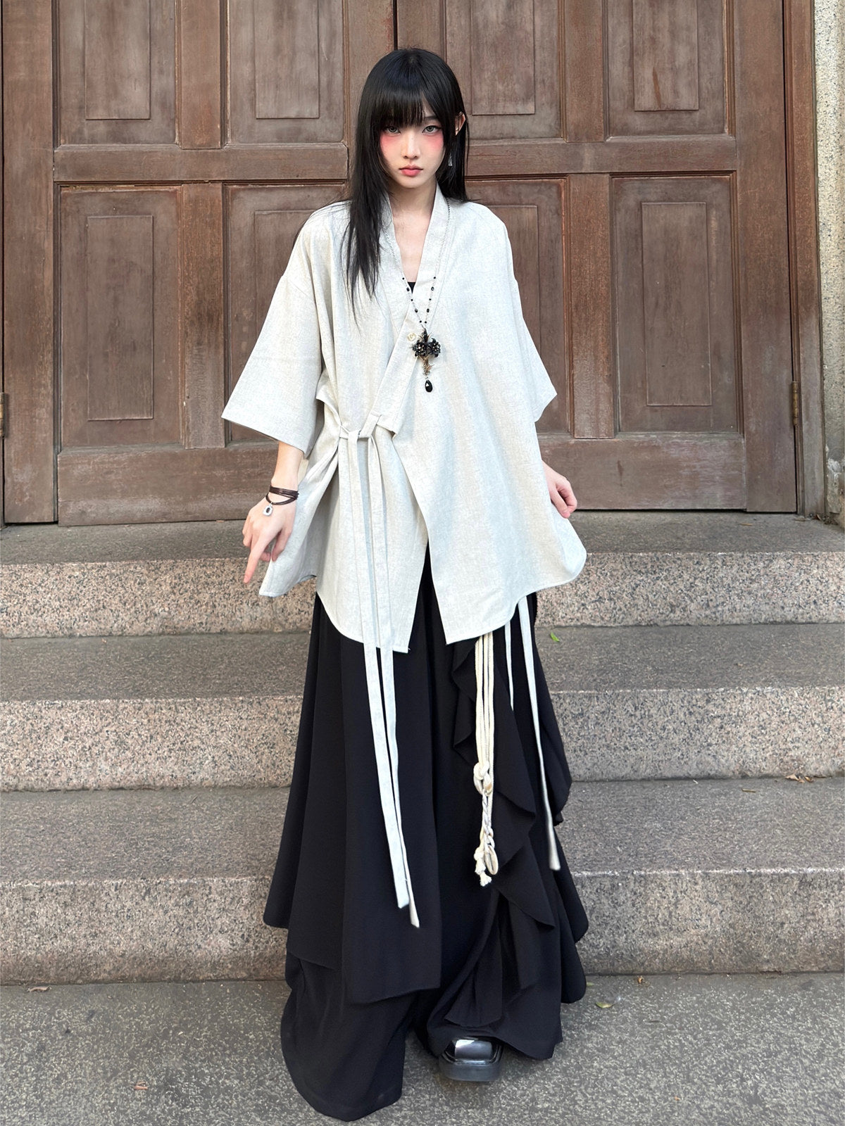 New Chinese Style Cross Collar Long Sleeve Cardigan