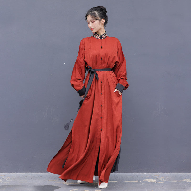 New Chinese Style Wuxia Style Collared Dress - Gongchaosheng 共潮生