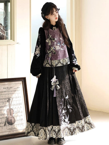 Yanhui | Modern Ming Dynasty Vest and Mamianqun Skirt Hanfu Set