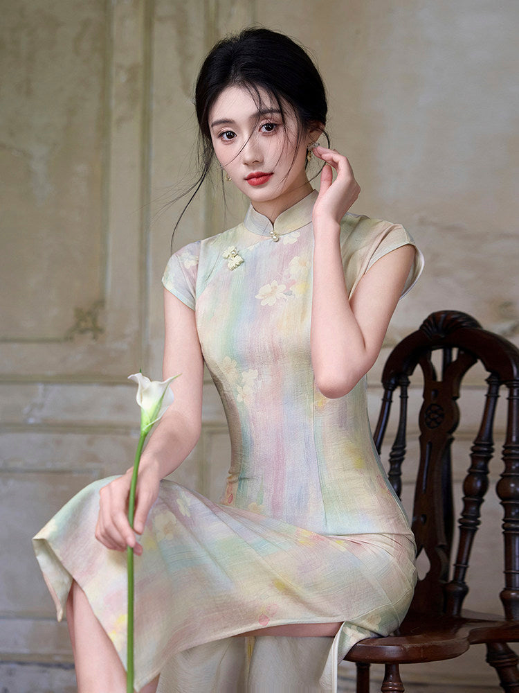 Short Sleeve Midi Cheongsam | Rainbow