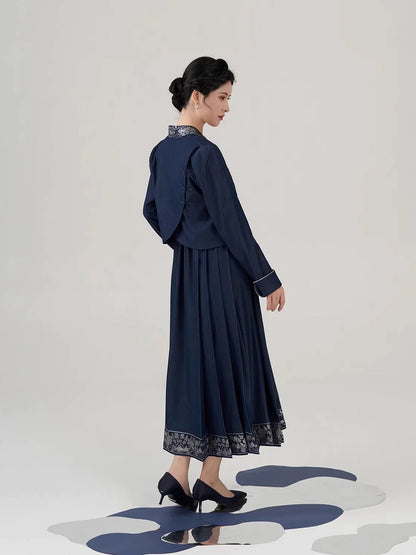 New Chinese Style Women Peony Embroidered Silver Woven Outer Jacket & Mamian Slip Dress - Yinlin 银霖 (Preorder)