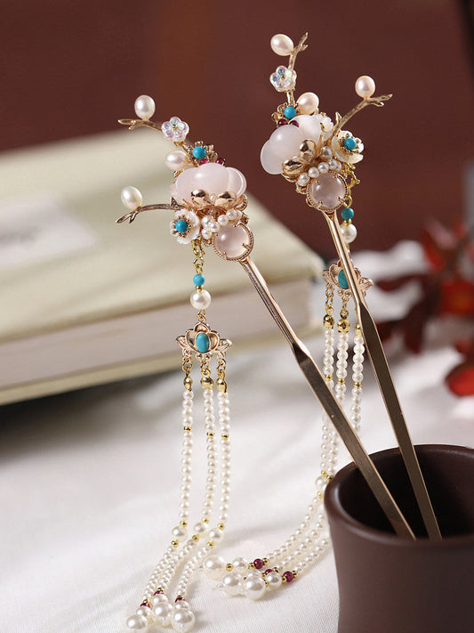Years of Blossoms hair stick — floral carved detail close-up
