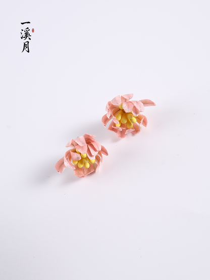Chrysanthemum Velvet Flower Stud Earrings | Qipao Jewelry