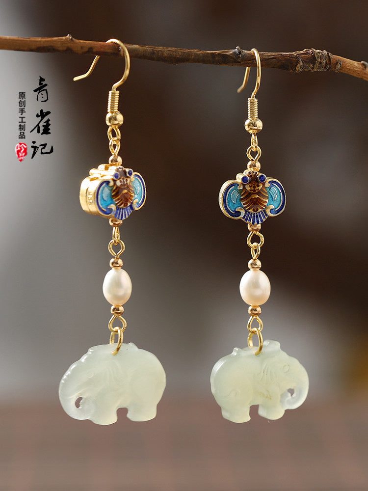 Porcelain Elephants Earrings | Ancient China Jewelry