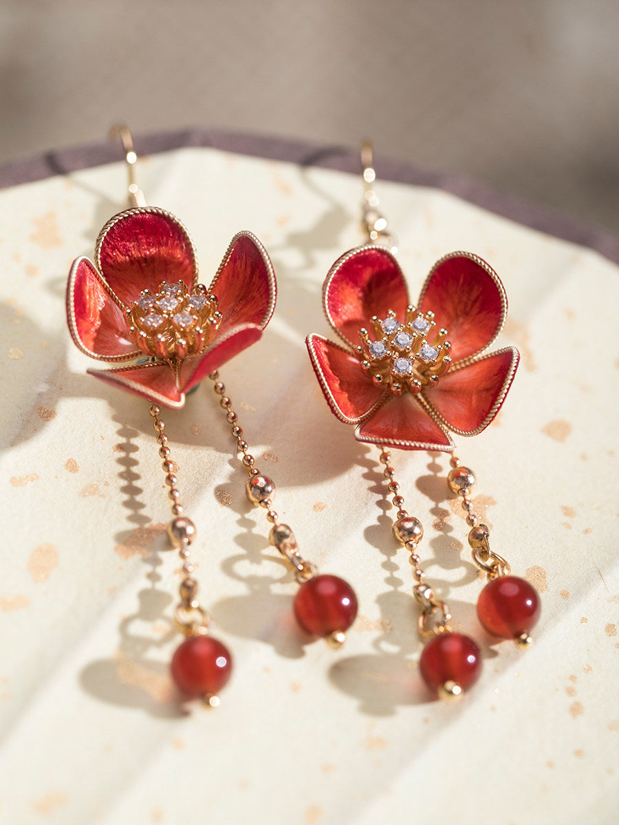 Plum Blossom Velvet Flowers Earrings | Hanfu Jewelry