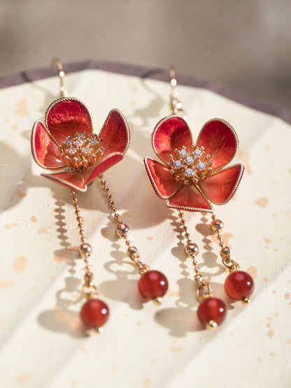 Plum Blossom Velvet Flowers Earrings | Hanfu Jewelry