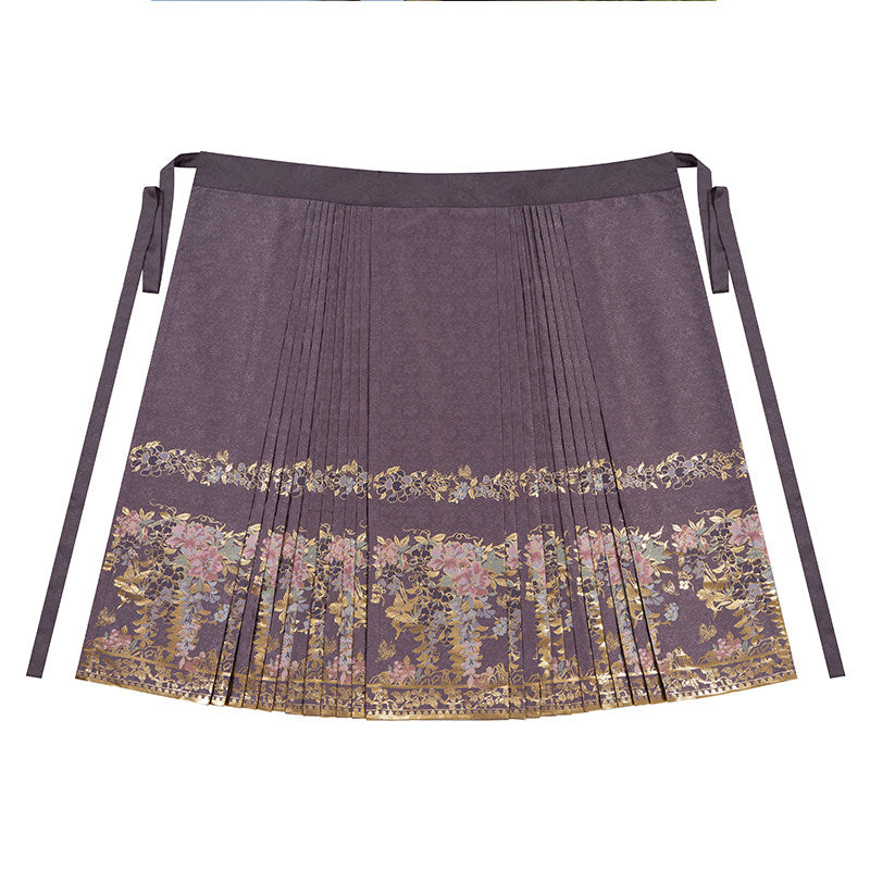 Ming Dynasty Hanfu Set with Robe & Violet Mamian Skirt | Misty Vines 紫雾青藤
