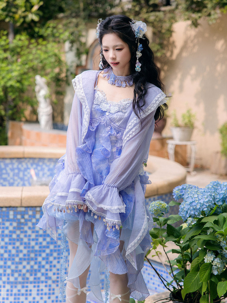 New Chinese Style Fairy Summer Slip Dress - Blue Moon Lake 海月浴兰