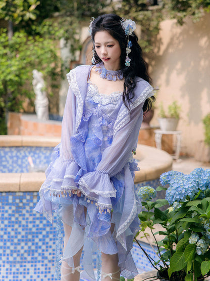 New Chinese Style Fairy Summer Slip Dress - Blue Moon Lake 海月浴兰