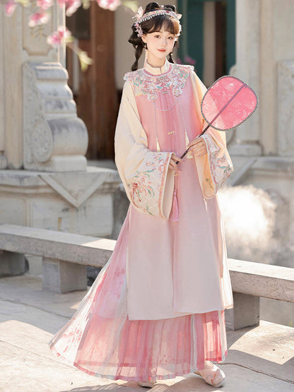 Ming Dynasty Bijia Vest & Printed Pleated Skirt | Moon and Evening Flowers 月夕花晨