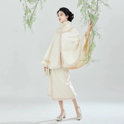Song Dynasty Modern Hanfu Set with Embroidered Cape and Spiral Skirt - Nanzhi 南枝 (Preorder)