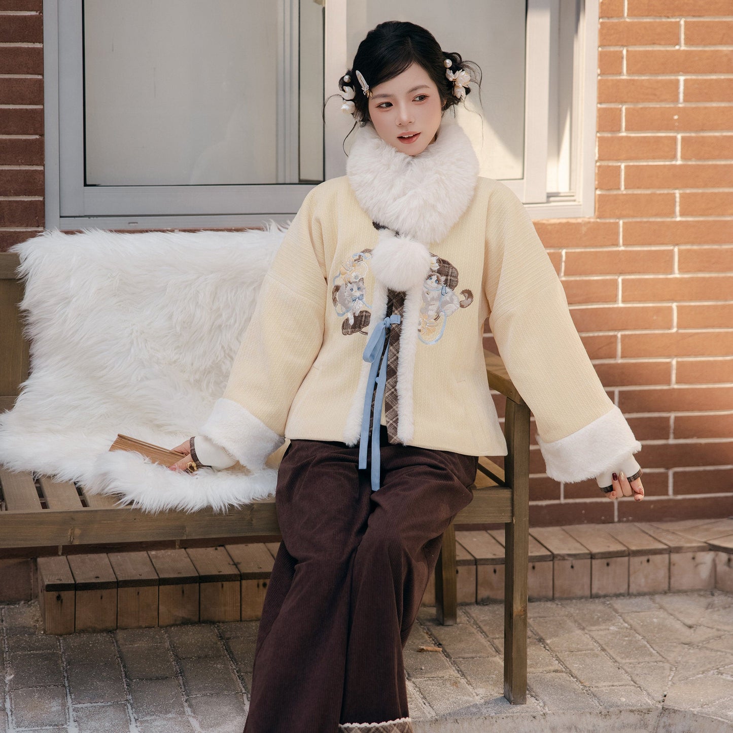 New Chinese Style Coat and Wide Leg Pants - Puppet Custard 布偶奶黄包
