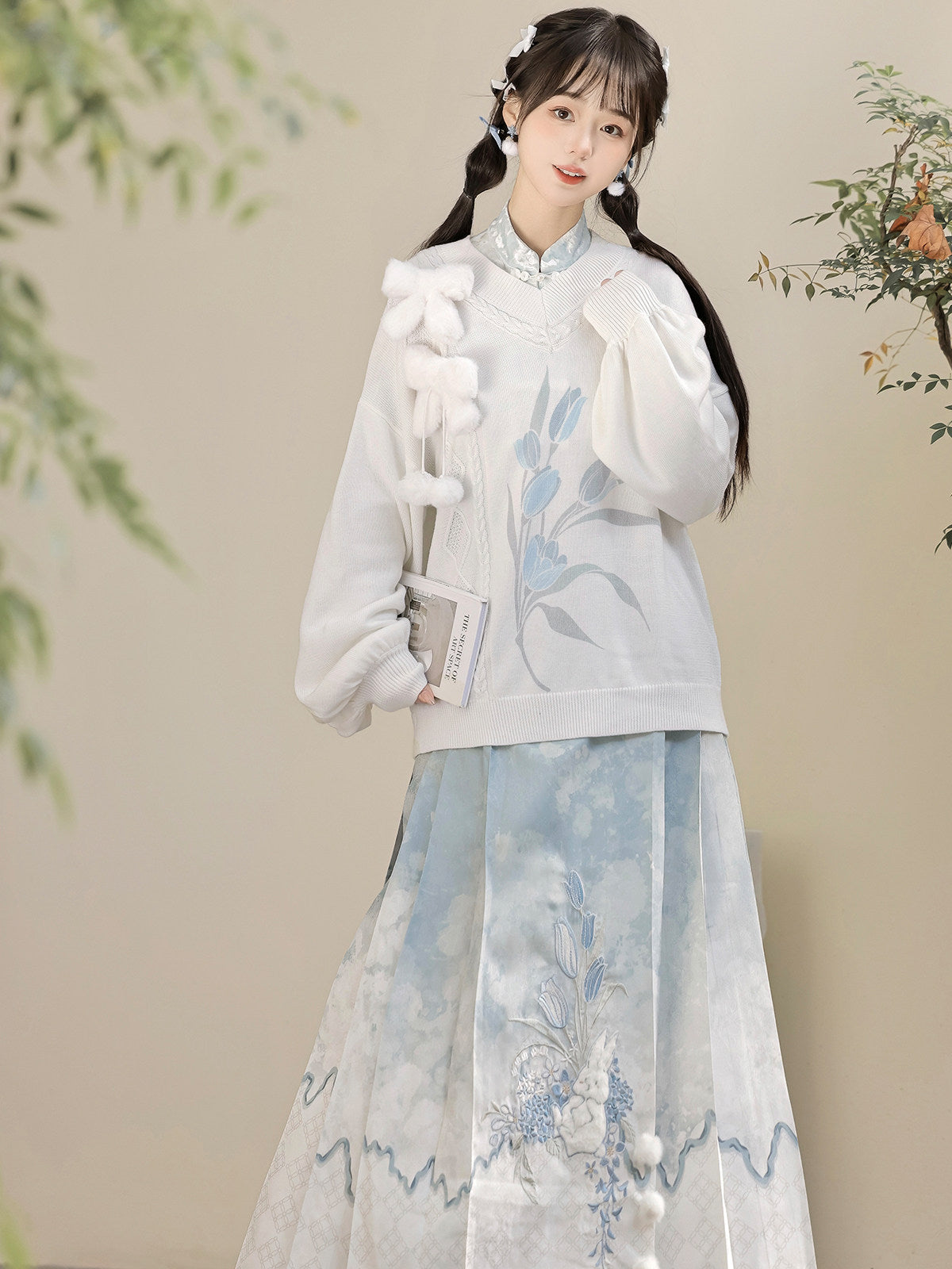 Ming Dynasty Modern Hanfu Sweater and Mamianqun - With Rabbits 与兔兔