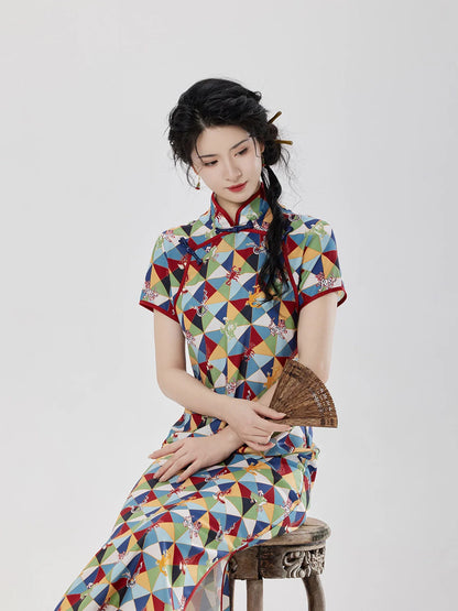 New Chinese Style Short Sleeve Midi Cheongsam Dress - Five Poisons 五毒图 (Preorder)