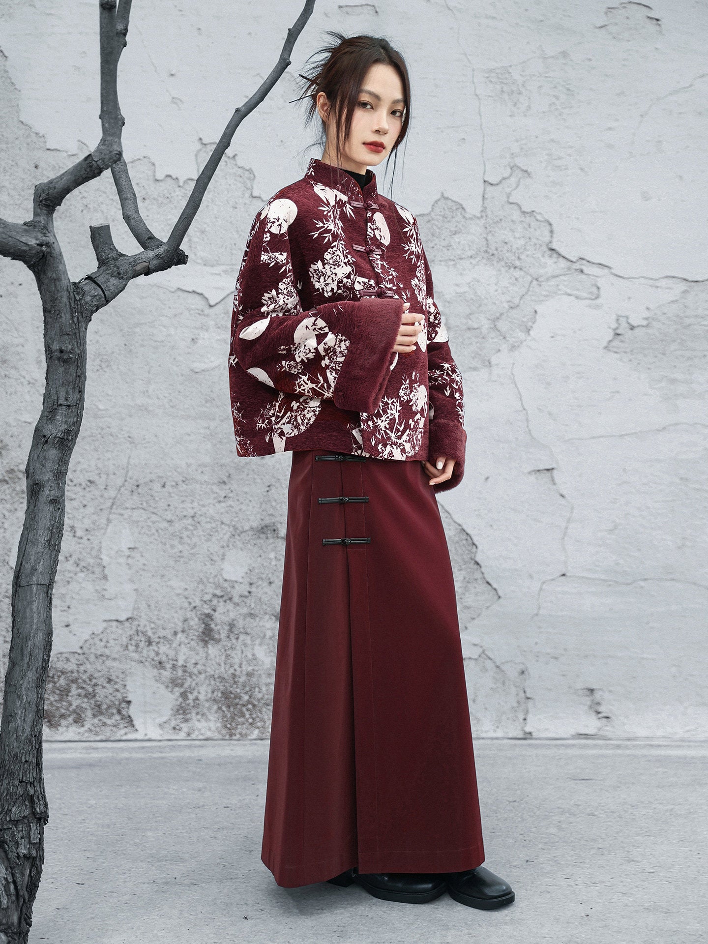 New Chinese Style Bamboo Leaf Full Moon Chenille Winter Jacket - Chixiao 赤霄