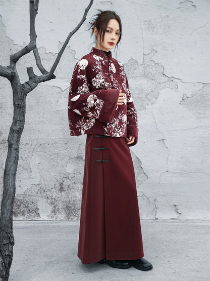 New Chinese Style Bamboo Leaf Full Moon Chenille Winter Jacket - Chixiao 赤霄