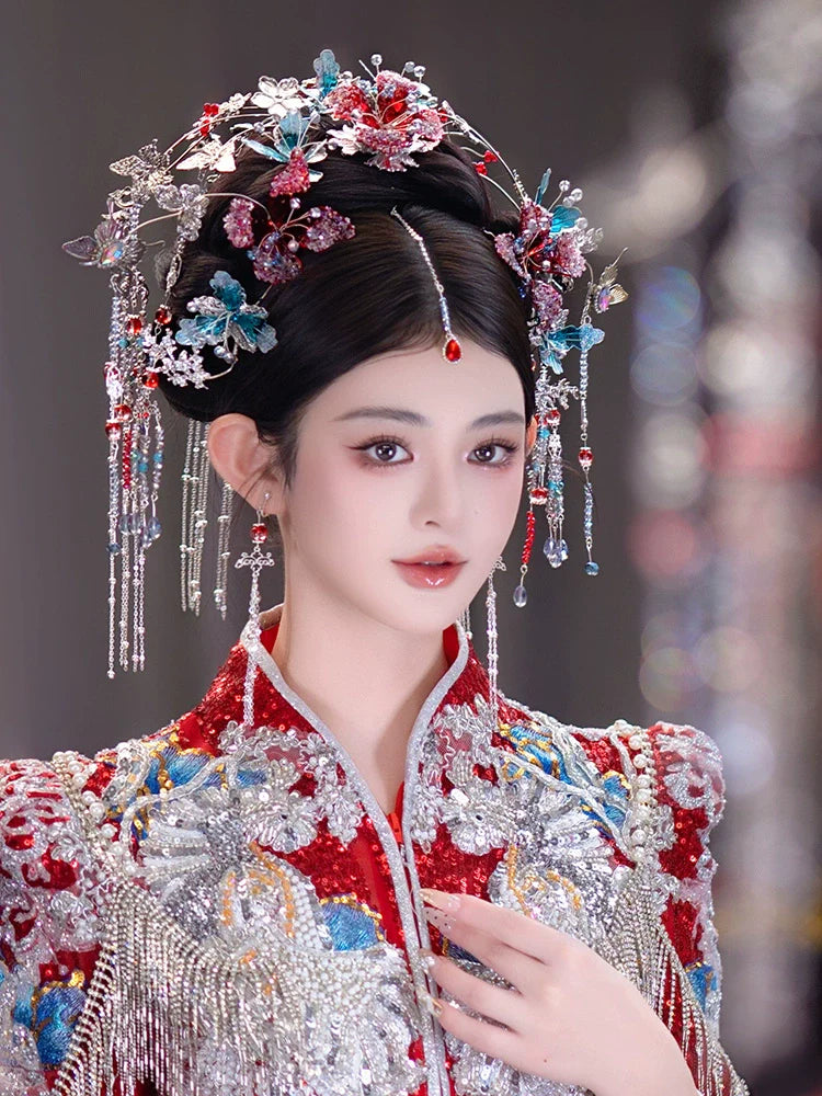 Winter Silver Butterfly - Tassel Bridal Hair Accessories Vintage Chinese Wedding Headpiece for Hanfu