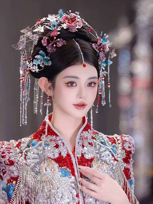 Winter Silver Butterfly - Tassel Bridal Hair Accessories Vintage Chinese Wedding Headpiece for Hanfu