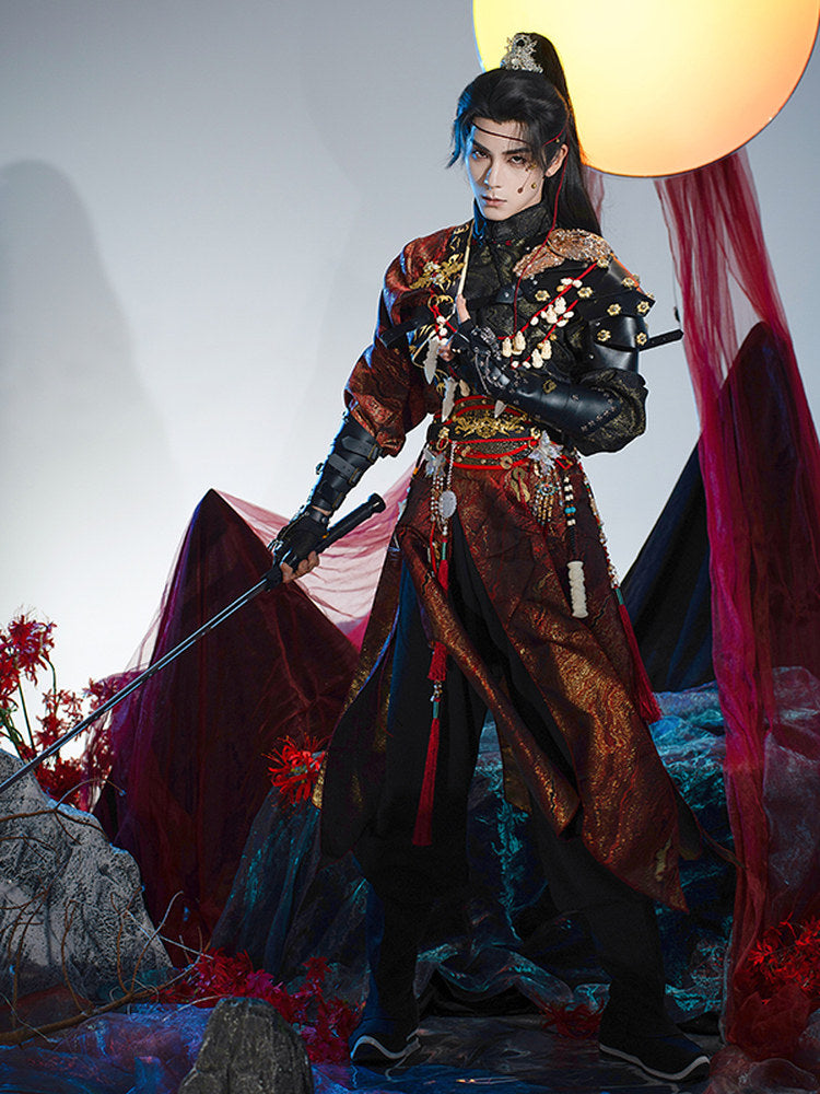 Crimson Flame Wuxia Hanfu Set | Chinese Fantasy Period Drama Style