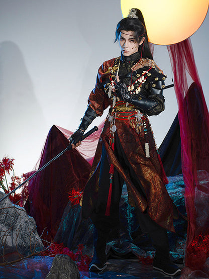 Crimson Flame Wuxia Hanfu Set | Chinese Fantasy Period Drama Style