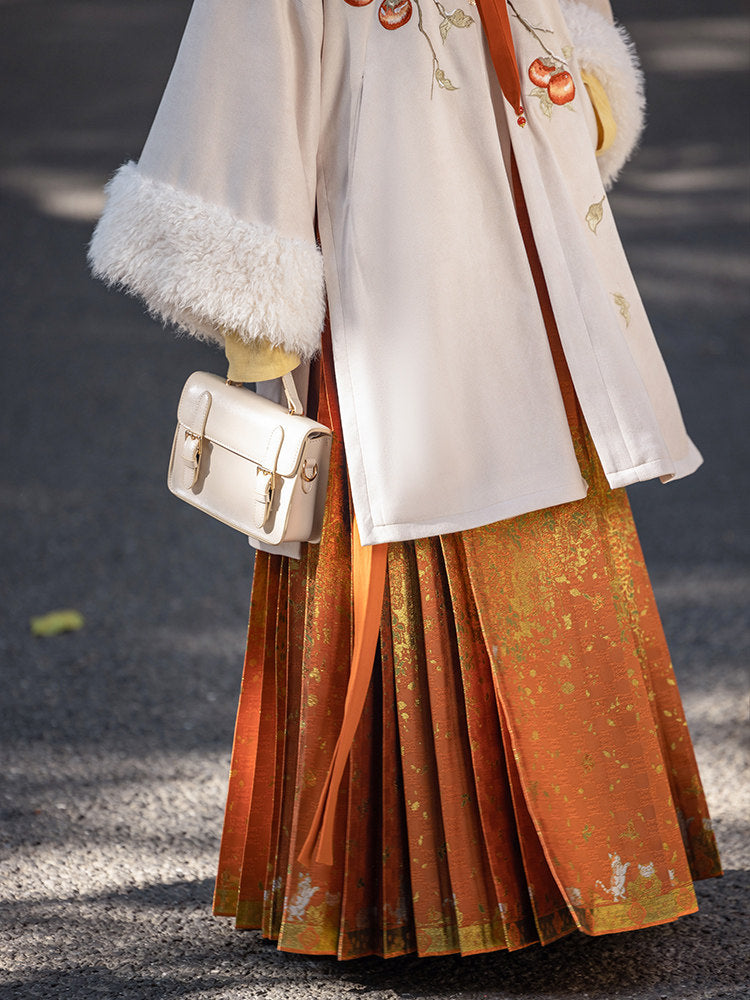 Ming Dynasty Modern Hanfu Coat and Mamianqun for Autumn and Winter - Persimmon 柿柿如意