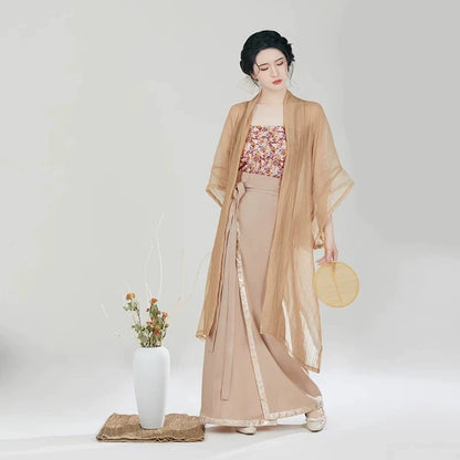 Song Dynasty Modern Hanfu Set with Changgan Temple Beizi and Spiral Skirt - Fog Flower 雾花 (Preorder)