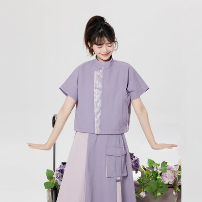 Xunshan | New Chinese Style Stand Collar Top and Skirt Set