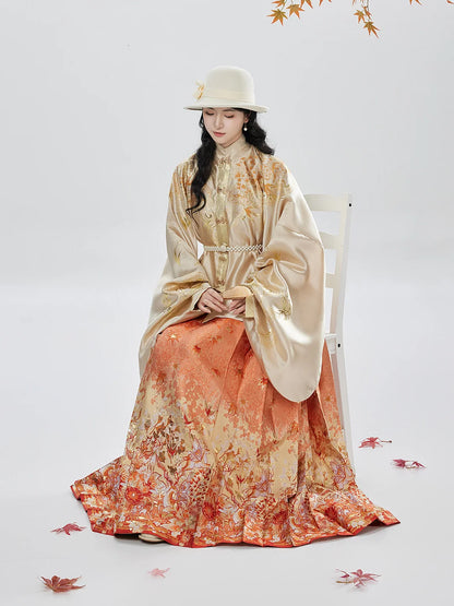 Ming Dynasty Pipa Sleeve Top & Mamian Skirt Hanfu Set | Brewing Golden Autumn 酿金秋