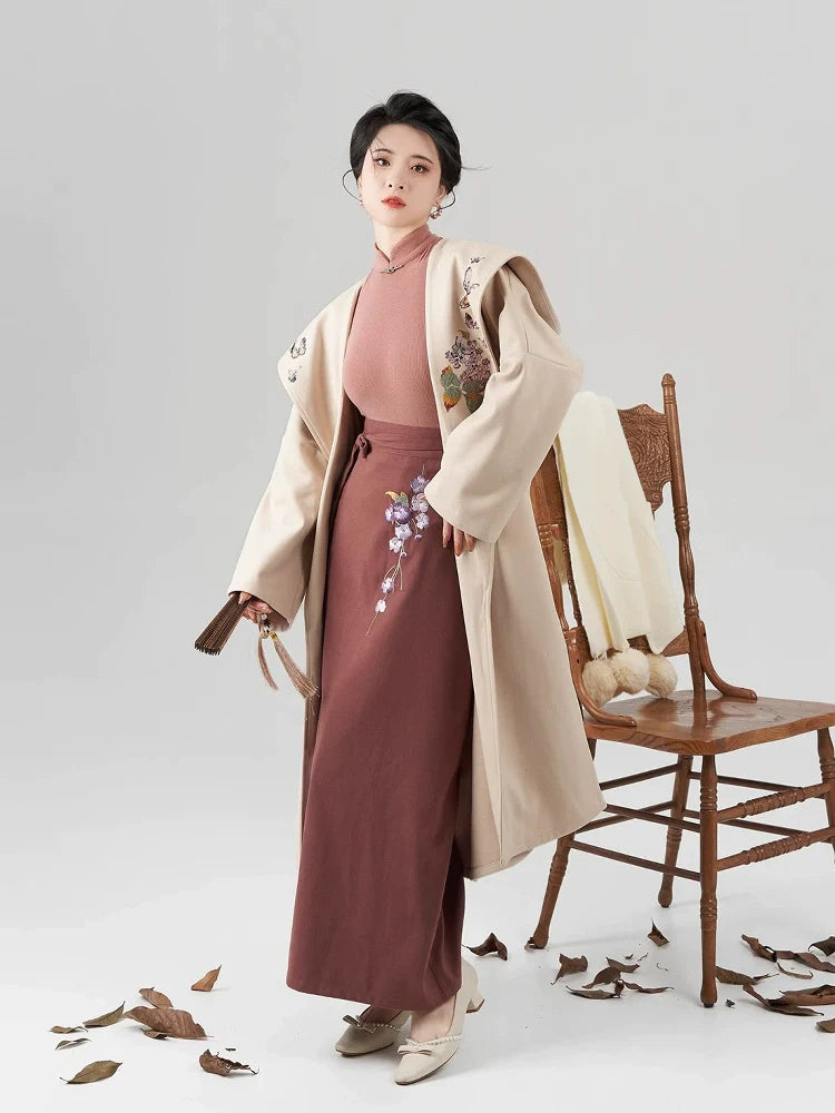 Song Dynasty Modern Hanfu Set with Hooded Jacket and Spiral Skirt - Fangfei 芳菲 (Preorder)