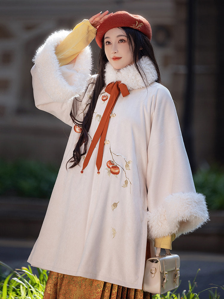 Ming Dynasty Modern Hanfu Coat and Mamianqun for Autumn and Winter - Persimmon 柿柿如意
