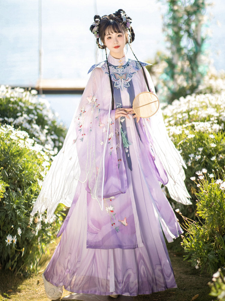 Ming Dynasty Fairy Cloak Pleated Skirt Hanfu Set | Jade Butterfly 玉蝴蝶
