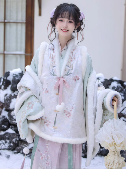 Ming Dynasty Bijia Pipa Sleeve Top & Mamian Skirt for Winter | Plum Blossom Date 赏梅有约