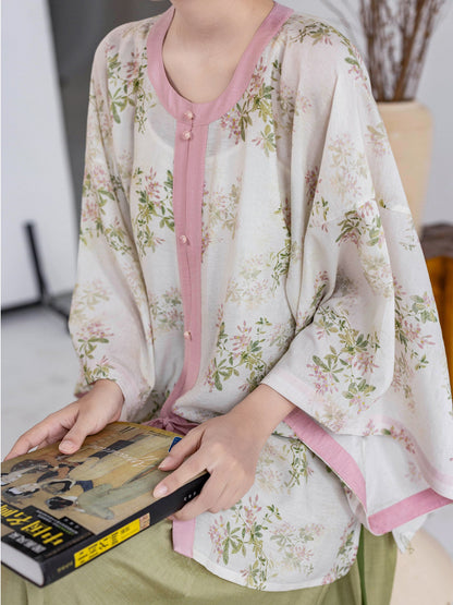 Ming Dynasty Modern Hanfu Round Collar Top and Elastic Skirt - Spring Branch 春枝