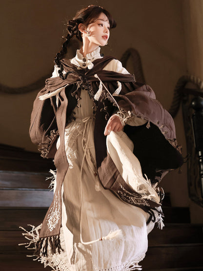 Desert Wanderer | Modern Chinese Hanfu Dress Set with Vintage Shawl
