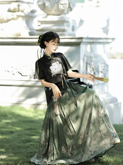 Ming Dynasty Modern Hanfu Crop Top and Mamianqun - Herbalism 草药学