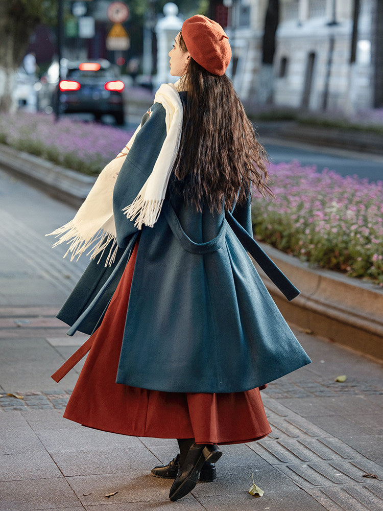 New Chinese Style Wool Beizi Coat and Wrap Skirt - Frost 霜降 (Preorder)