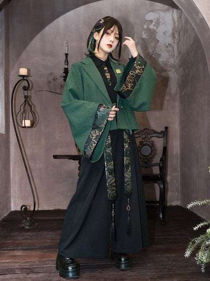 New Chinese Style Wide Sleeve Green Jacket - Shengqing 升卿