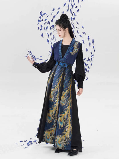 Tang Dynasty Modern Hanfu Set with Beizi Overlay & Flowing Eight-Panel Skirt - Yinzhu 飒翎银竹 (Preorder)