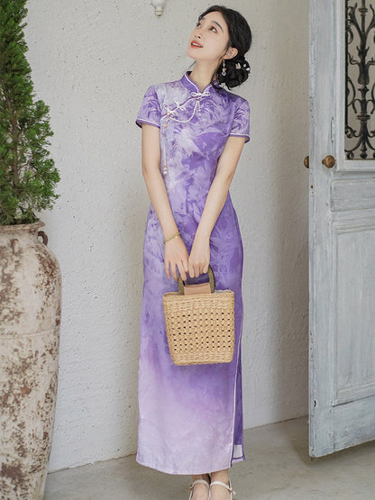 Short Sleeve Floral Long Cheongsam | Yanran