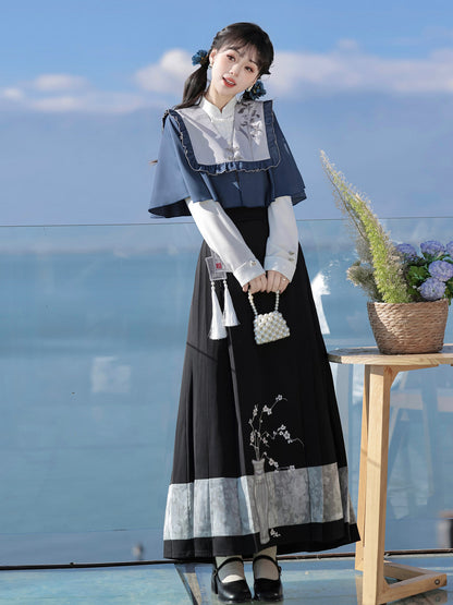 Ming Dynasty Modern Hanfu Shawl and Mamianqun - Night Reads 夜与书香