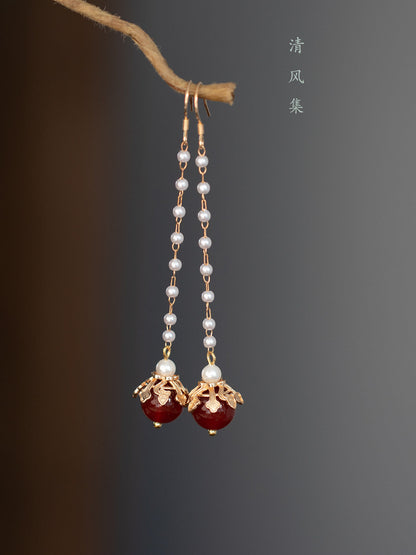 Red Agate Ancient Motif Earrings | Hanfu Jewelry