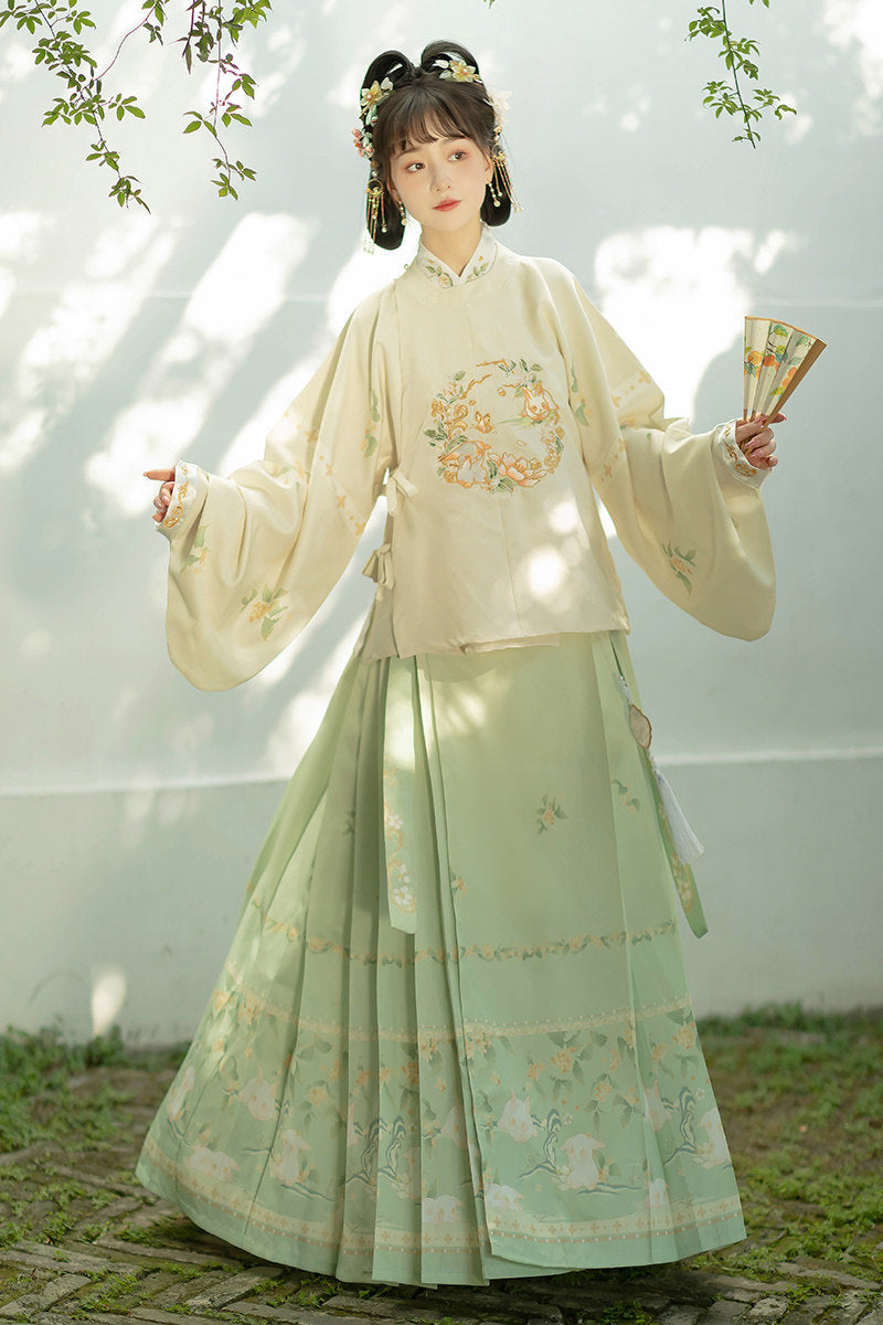 Ming Dynasty Pipa Sleeve Top & Printed Mamianqun | Rabbit 兔叽