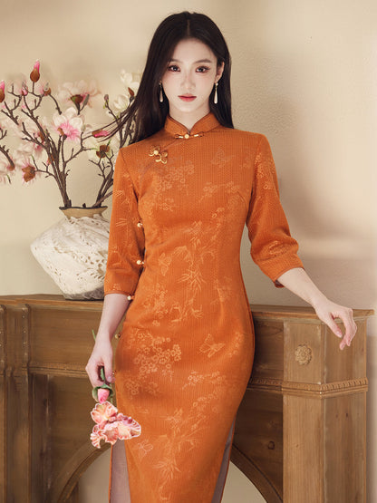 Mid Sleeve Floral Cheongsam | Evening Sun
