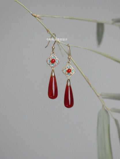Oriental Ruby Earrings | Hanfu Jewelry