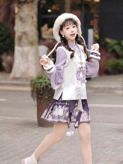 Ming Dynasty Modern Hanfu Pipa Sleeve Top and Short Mamianqun for Autumn and Winter - Velvet Rabbit 绒兔兔