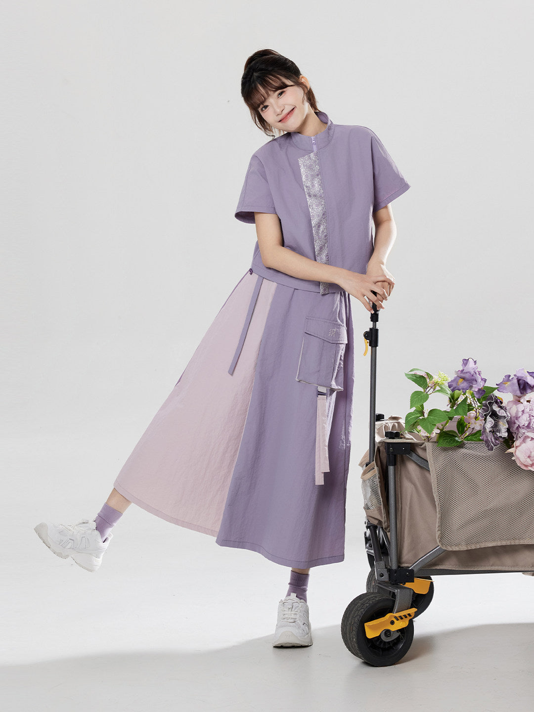 Xunshan | New Chinese Style Stand Collar Top and Skirt Set