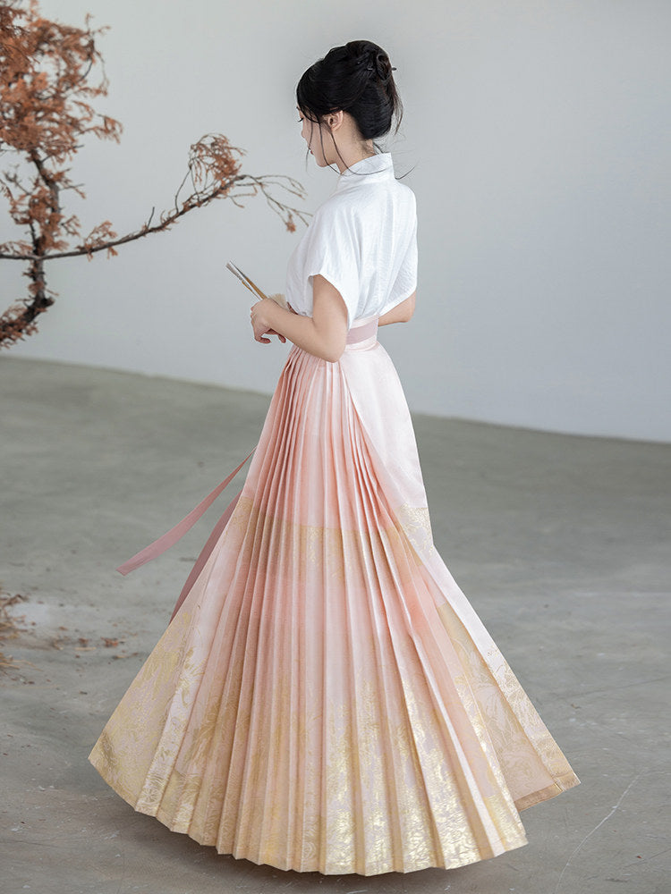 Ming Dynasty Modern Hanfu Flair Sleeve Top and Mamianqun - Liansheng 莲笙